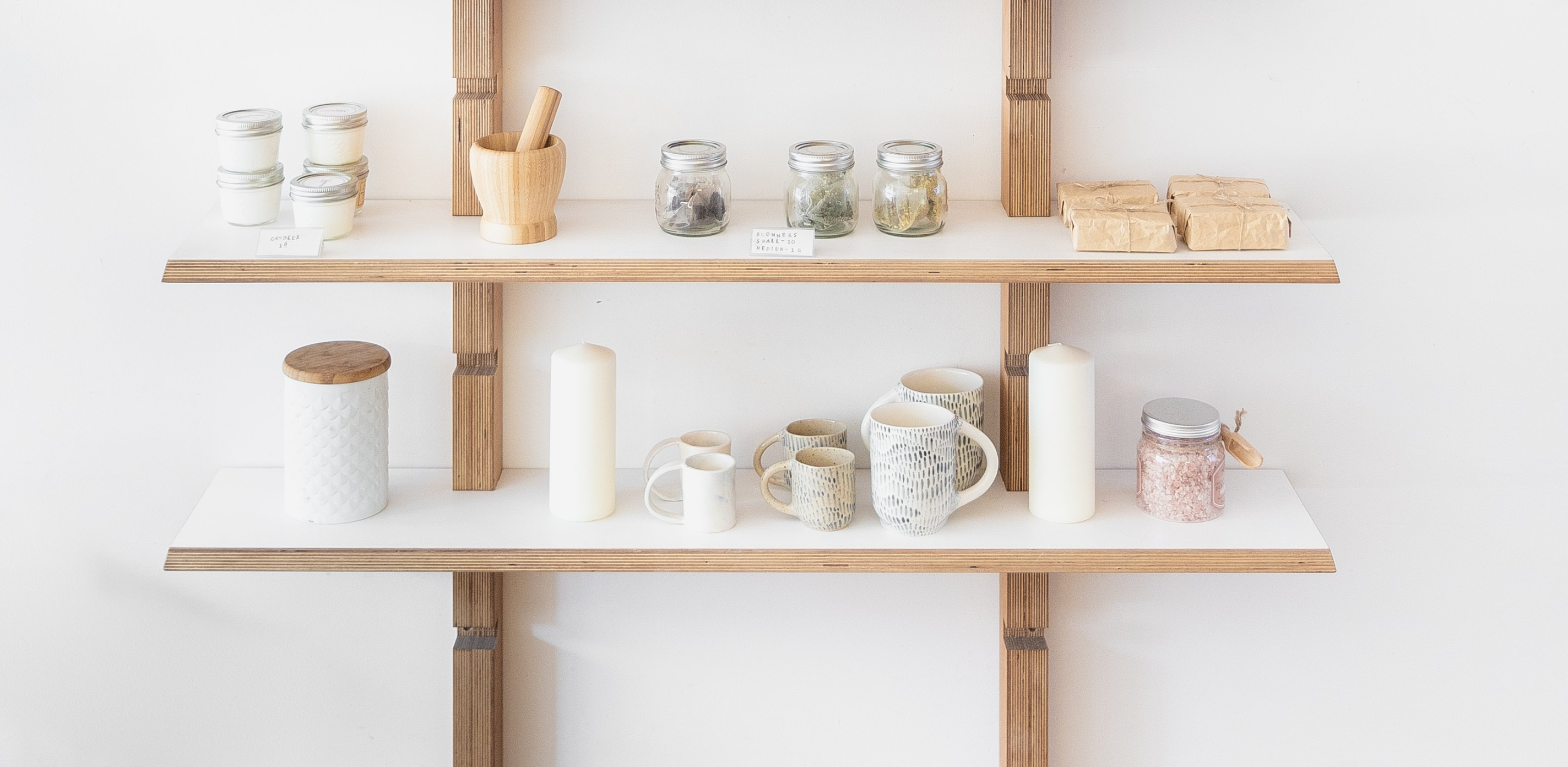 a store shelf with products on it