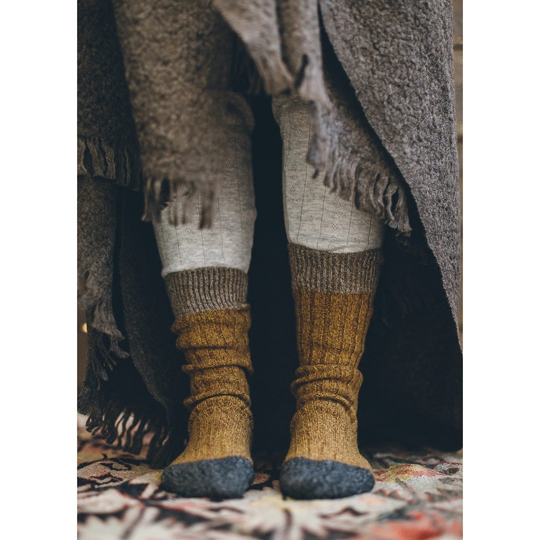 Ochre Colour Block Socks