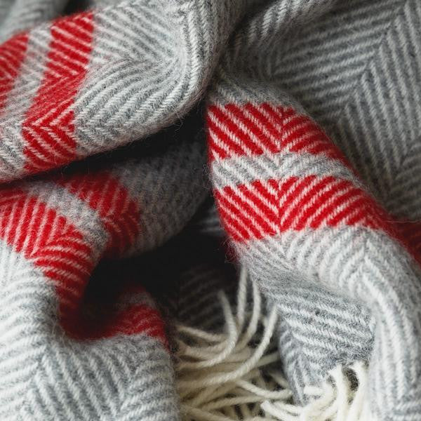 British Made Herringbone Red Stripe Throw