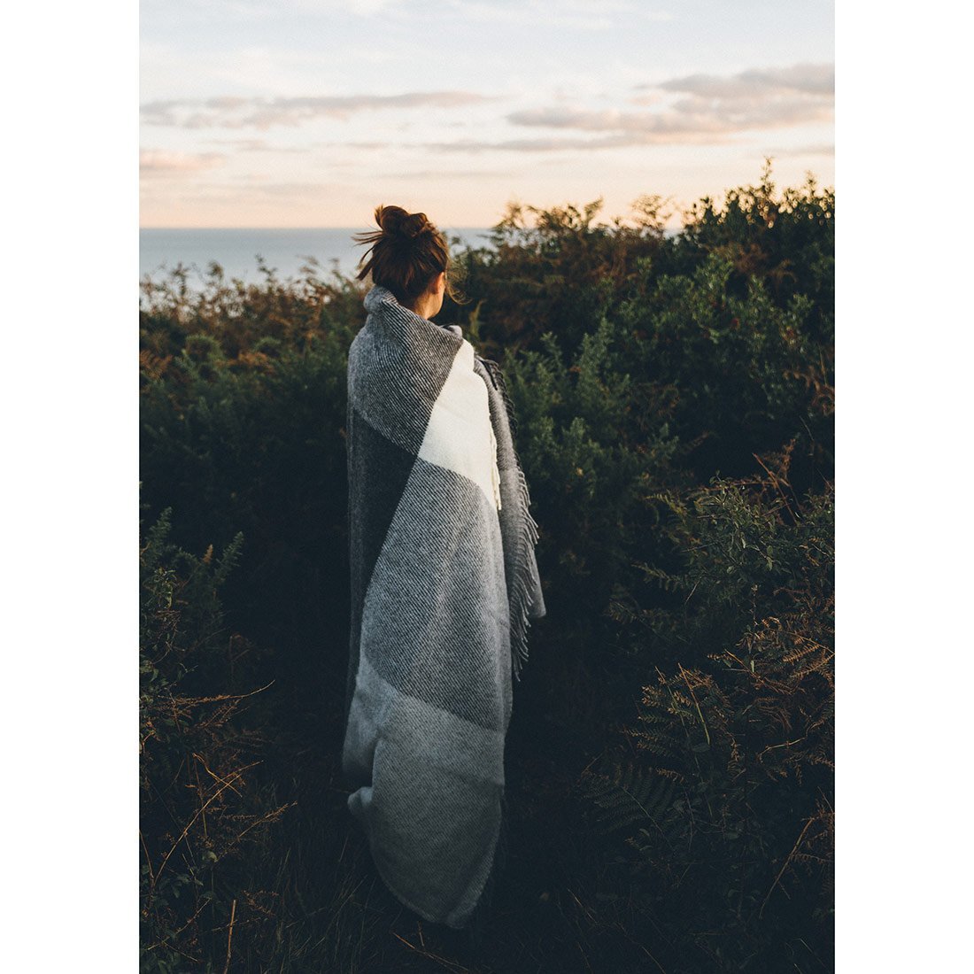 Eco Wool Grey Check Blanket