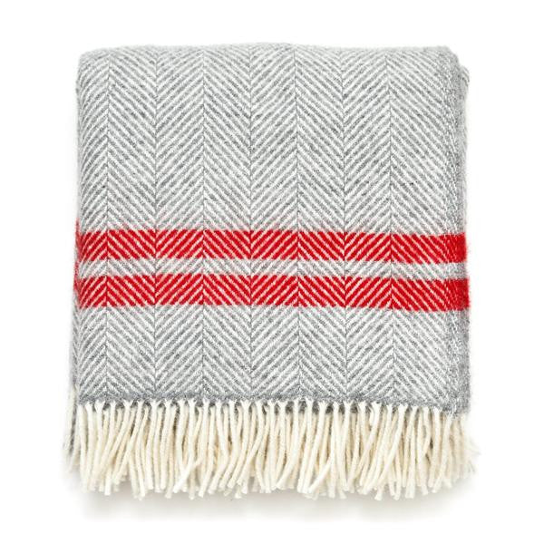 British Made Herringbone Red Stripe Throw